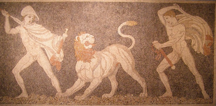 Pella, Museum, Fußbodenmosaik, Löwenjagd